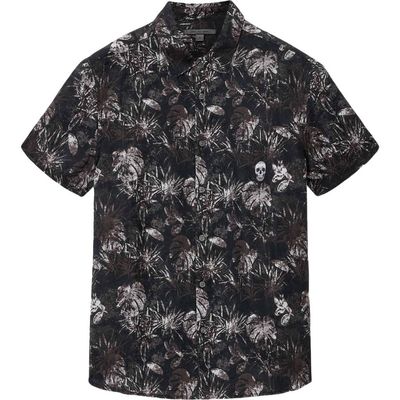 John Varvatos John Varvatos Sean Leaf Print Short Sleeve Linen Button-Up Shirt
