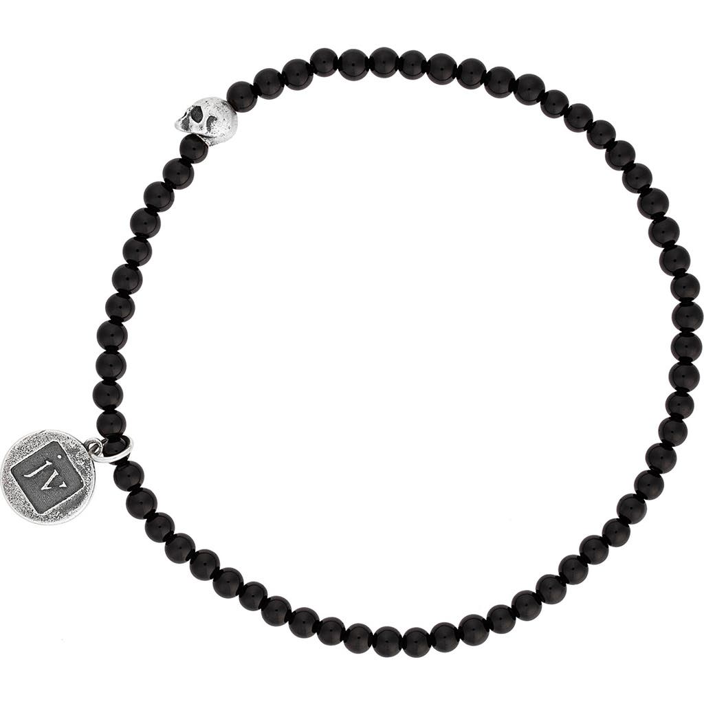 John Varvatos John Varvatos Skull Onyx Beaded Stretch Bracelet