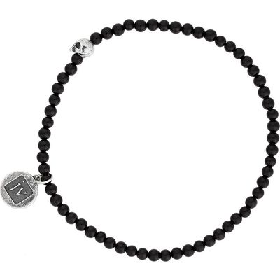 John Varvatos John Varvatos Skull Onyx Beaded Stretch Bracelet