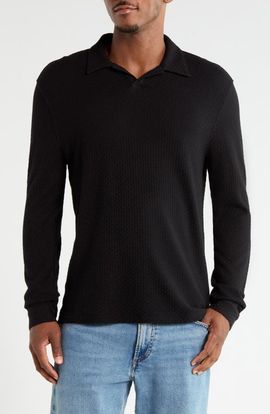 John Varvatos John Varvatos Zack Basket Stitch Long Sleeve Polo