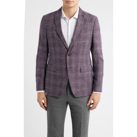 John Varvatos Star USA John Varvatos Star USA Varick Slim Fit Purple Check Slub Wool & Cotton Blend Sport Coat