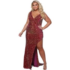 Johnathan Kayne for Sydney's Closet Johnathan Kayne for Sydney's Closet Bra-Friendly V-neck Sequin Velvet Plus Size Gown