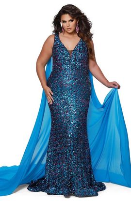 Johnathan Kayne for Sydney's Closet Johnathan Kayne for Sydney's Closet Long Fitted Plus Size Sequin Velvet Formal Gown