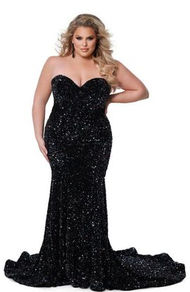Johnathan Kayne for Sydney's Closet Johnathan Kayne for Sydney's Closet Off the Shoulder Plus Size Sequin Velvet Fitted Formal Gown