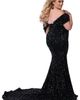 Johnathan Kayne for Sydney's Closet Johnathan Kayne for Sydney's Closet Off the Shoulder Plus Size Sequin Velvet Fitted Formal Gown - 2