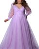 Johnathan Kayne for Sydney's Closet Johnathan Kayne for Sydney's Closet Organza Pouf Sleeve V-Neck Pleated Plus Size Evening Gown - 2