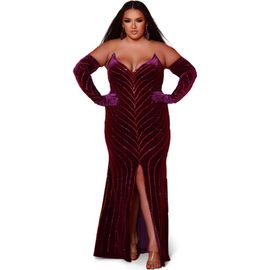 Johnathan Kayne for Sydney's Closet Johnathan Kayne for Sydney's Closet Velvet Cat-Eye Bodice Plus Size Evening Gown