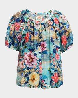 Johnny Was Avah Ruched Floral-Print Shirt