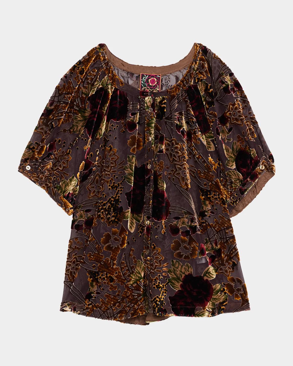 Johnny Was Avah Sheer Floral Burnout Blouse