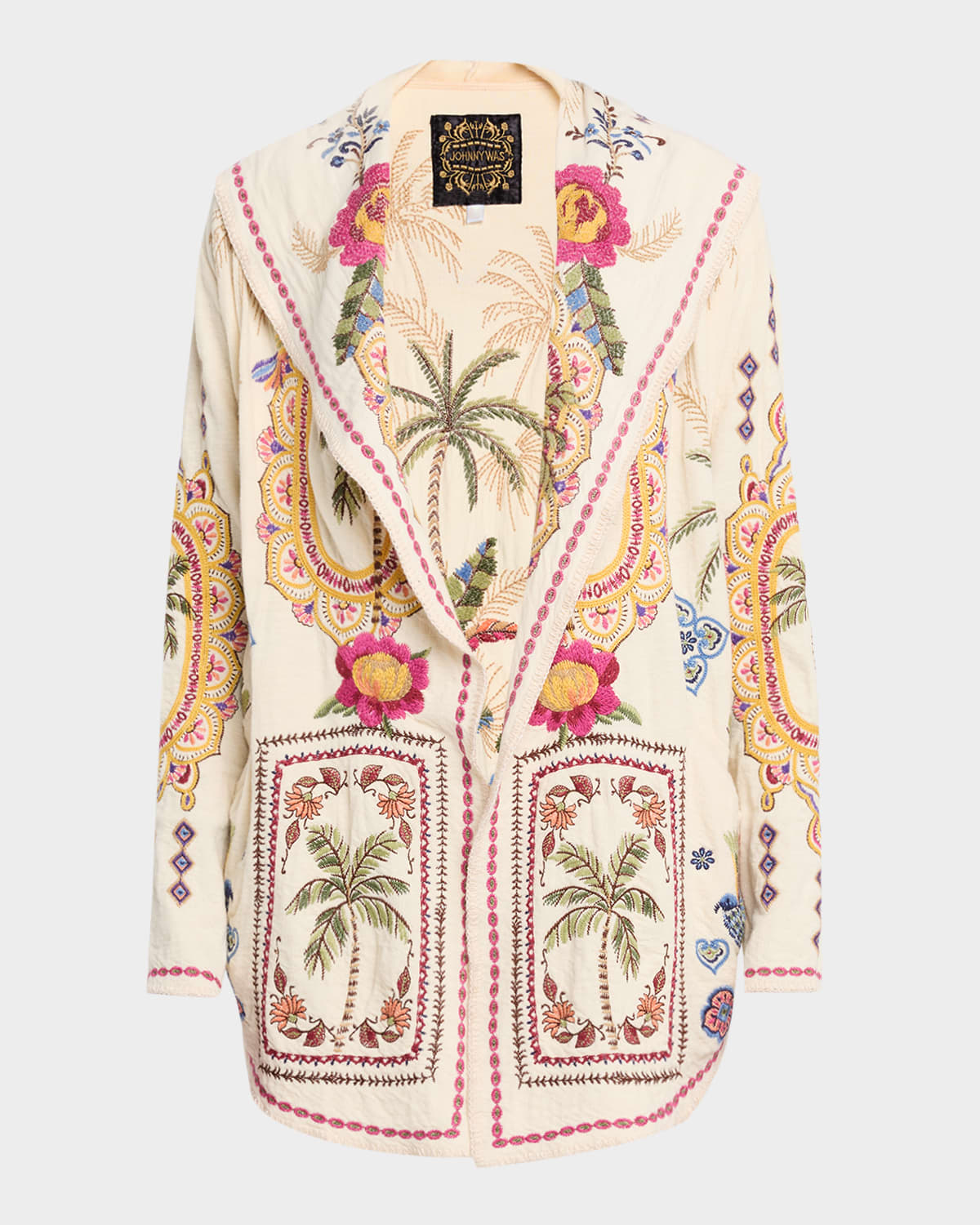Johnny Was Avelar Biya Floral-Embroidered Short Cotton Hoodie