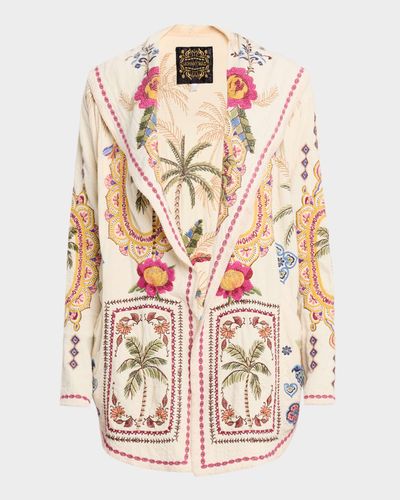 Johnny Was Avelar Biya Floral-Embroidered Short Cotton Hoodie
