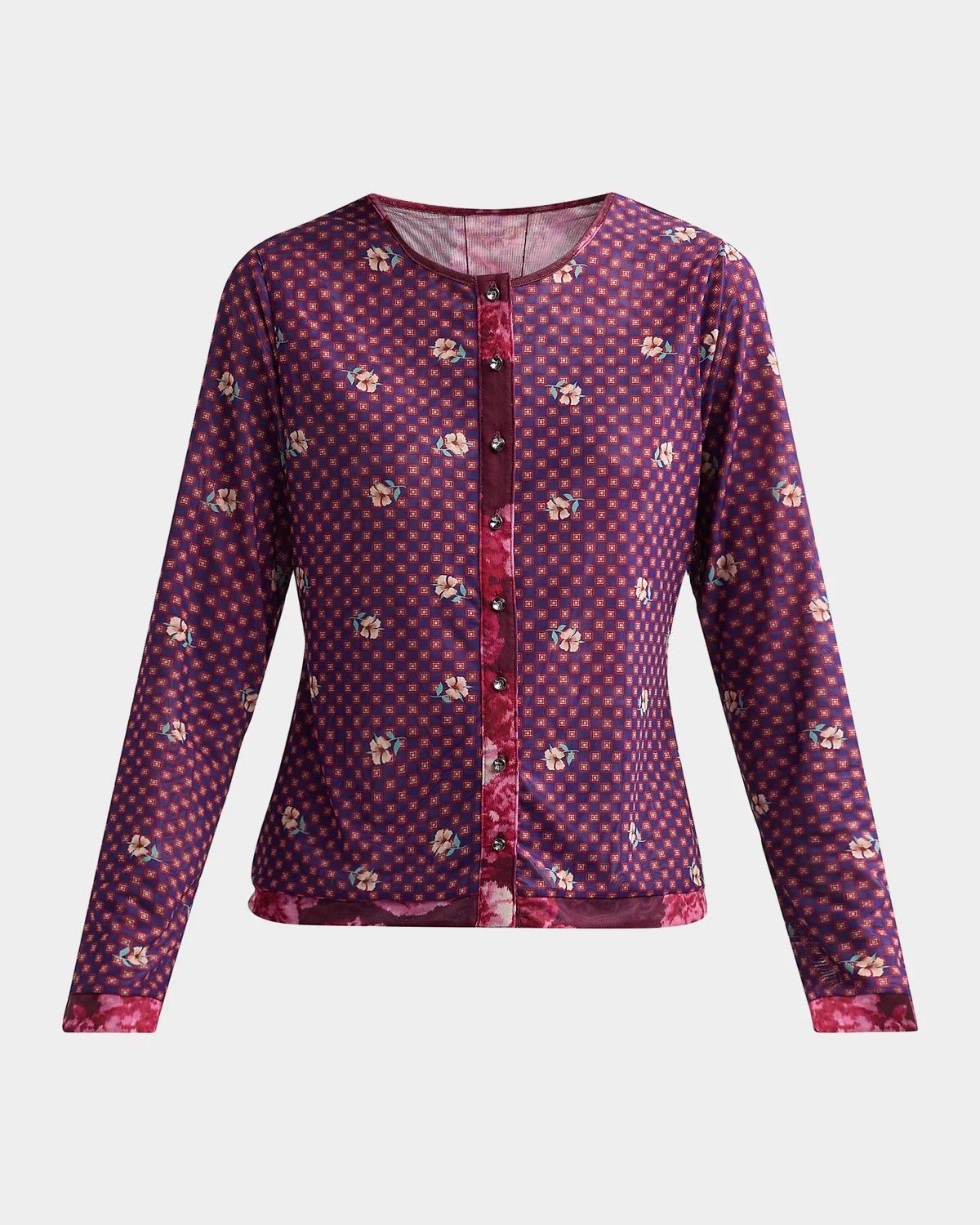 Johnny Was Caddey Floral-Print Cardigan