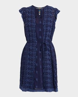 Johnny Was Daisy Eyelet Floral-Embroidered Mini Dress