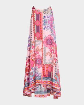 Johnny Was Dornaz High-Low Patchwork Silk Midi Dress