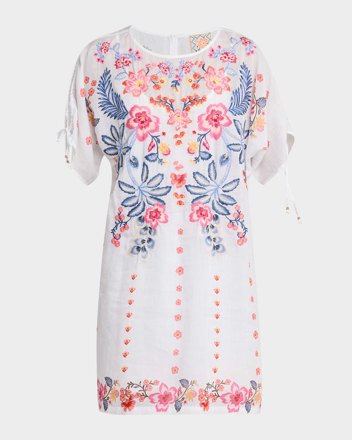 Johnny Was Embroidered Split-Sleeve Mini Dress