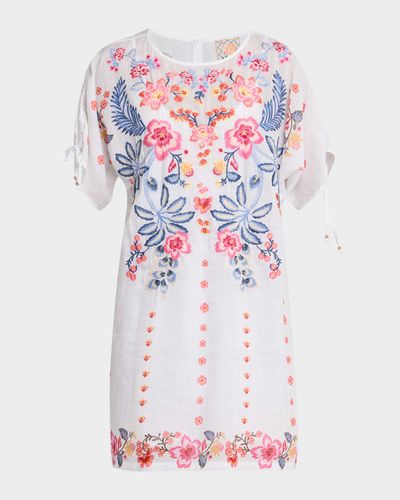 Johnny Was Embroidered Split-Sleeve Mini Dress