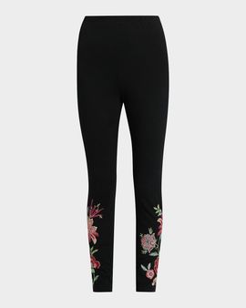 Johnny Was Floral-Embroidered Crop Leggings