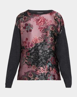 Johnny Was Floral-Print Crewneck Knit Top