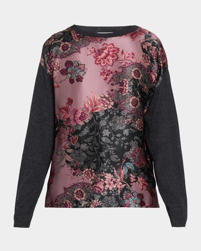 Johnny Was Floral-Print Crewneck Knit Top