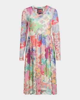 Johnny Was Floral-Print Stretch Mesh Dress