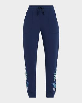 Johnny Was Floral Embroidered French Terry Ankle Joggers