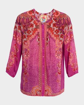 Johnny Was Franceen Lightweight Scarf-Print Shirt