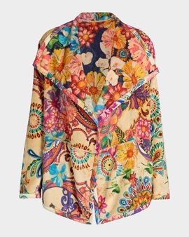 Johnny Was Joan Floral-Print Sherpa Wrap Jacket