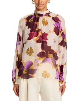 Johnny Was Johnny Was Geovana Keyhole Mockneck Floral Silk Blouse
