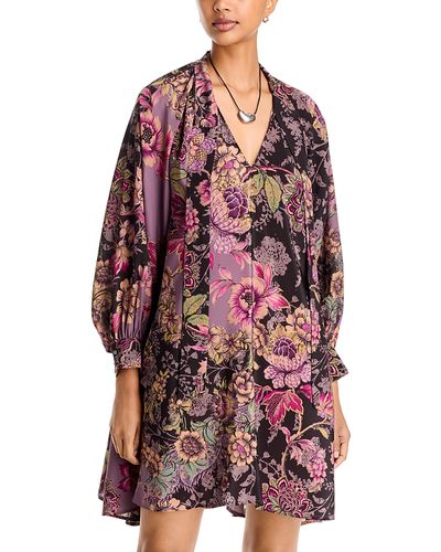 Johnny Was Johnny Was Magaly Silk Tie Neck Mini Dress