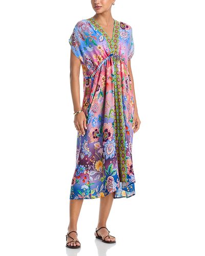 Johnny Was Johnny Was V Neck Kaftan Dress Cover Up