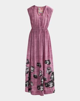 Johnny Was Monade Ruched Floral Silk Maxi Dress