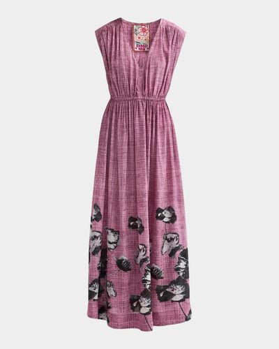 Johnny Was Monade Ruched Floral Silk Maxi Dress