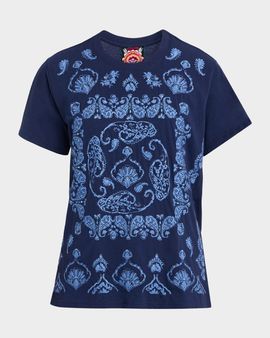 Johnny Was Paisley-Embroidered Cotton Tee