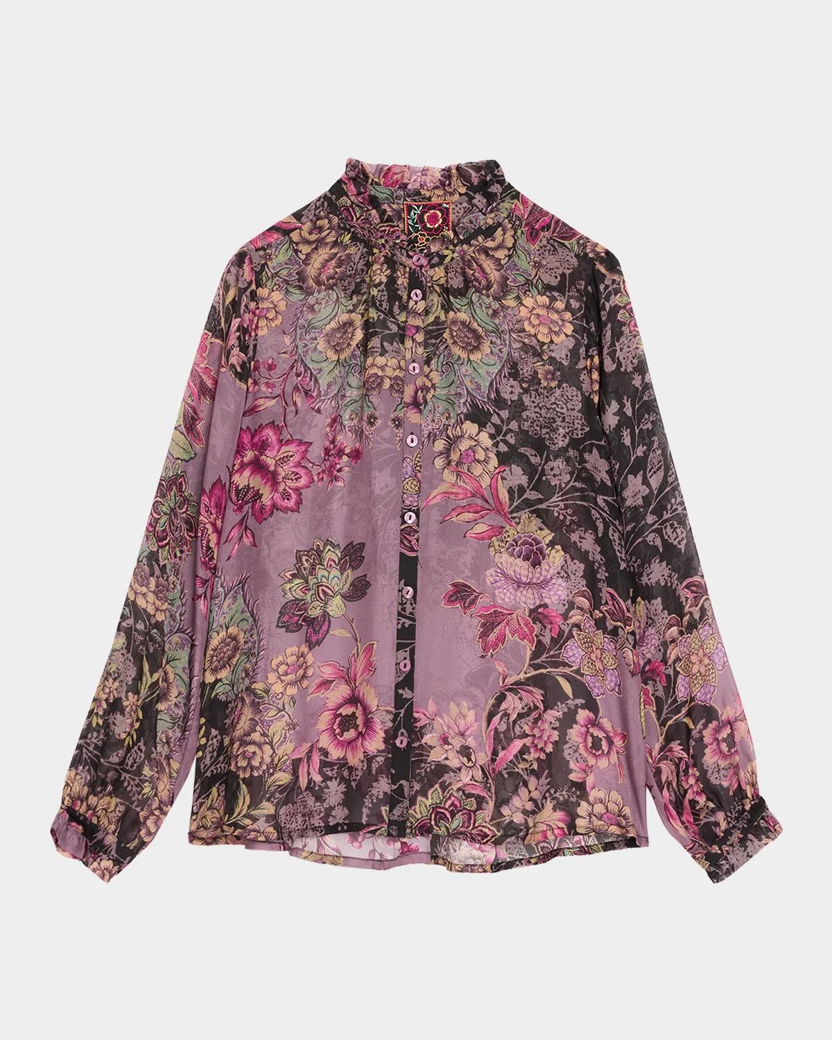 Johnny Was Pamela Floral-Print Silk Blouse