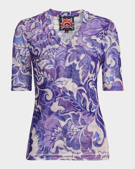 Johnny Was Ravena Botanical-Print Stretch Mesh Top