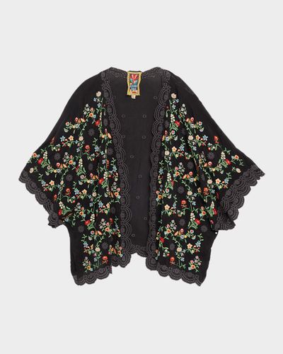 Johnny Was Roseum Floral-Embroidered Short Kimono