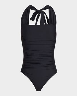 Johnny Was Ruched Halter One-Piece Swimsuit