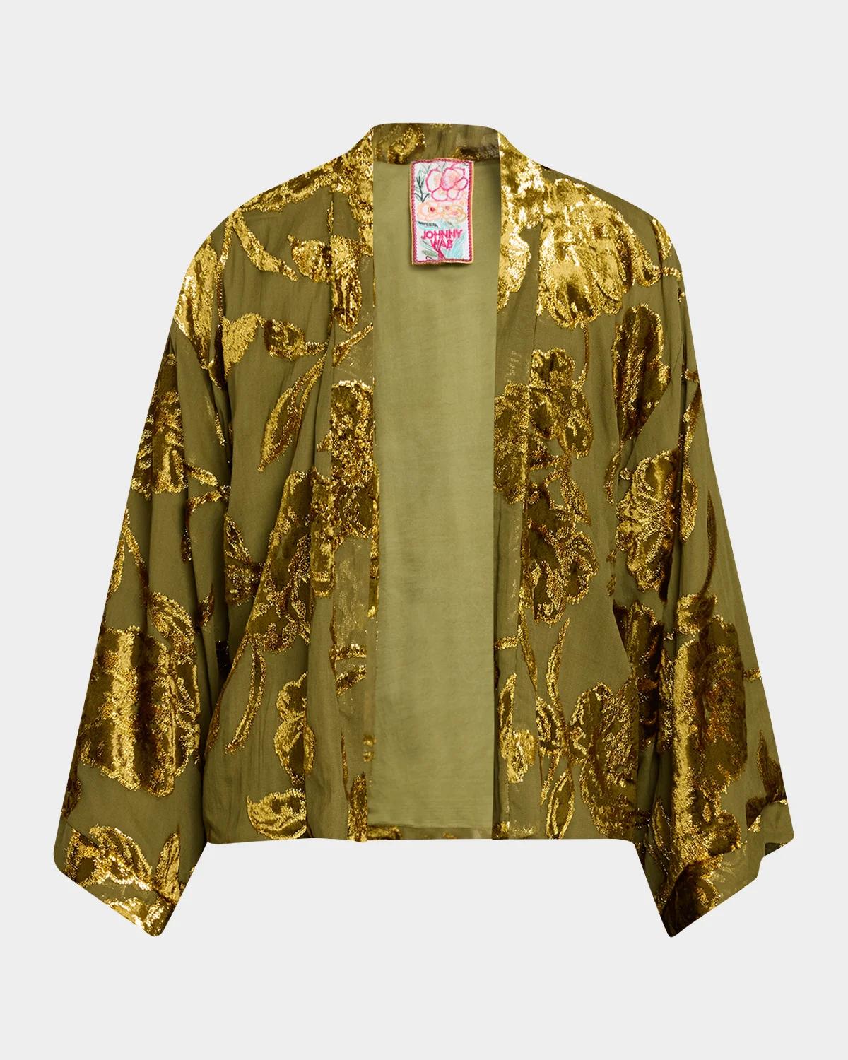 Johnny Was Shakri Short Floral Burnout Silk Kimono