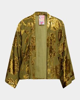 Johnny Was Shakri Short Floral Burnout Silk Kimono