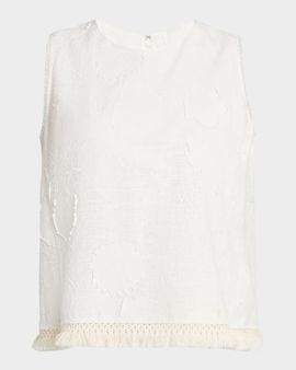 Johnny Was Tobianne Embroidered Tassel-Trim Blouse