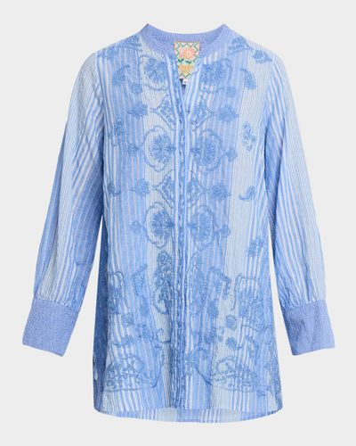 Johnny Was Voyager Embroidered Striped Cotton Tunic