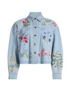 Johnny Was Women's Beatrix Embroidered Denim Crop Jacket