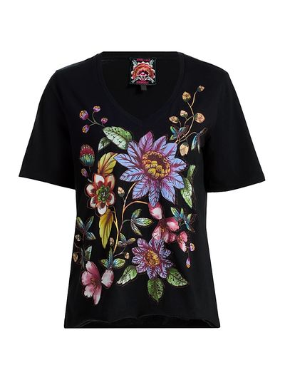 Johnny Was Women's Floral Embroidered V-Neck T-Shirt