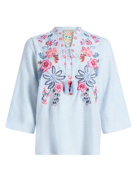 Johnny Was Women's Lirielle Embroidered Tie-Front Blouse