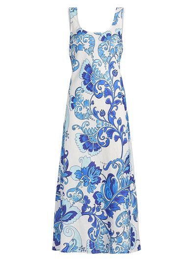 Johnny Was Women's Naidda Botanical Linen Bias-Cut Midi-Dress