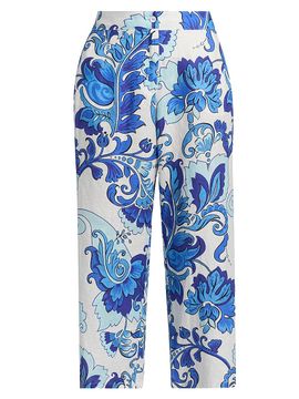 Johnny Was Women's Naidda Botanical Linen Crop Wide-Leg Pants