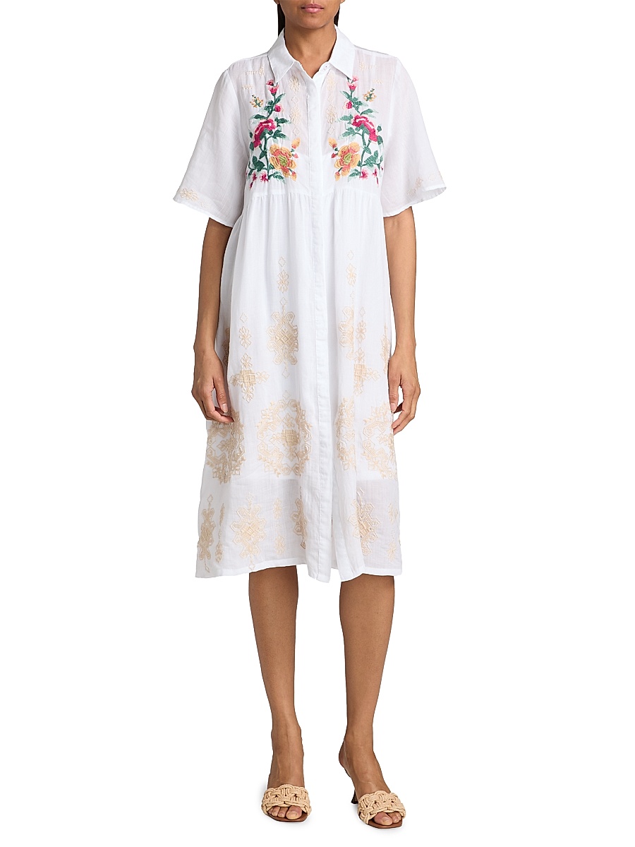 elegant dresses womens Cabo Chic Embroidered T-shirt Dress in White – Impressions Online Boutique main image 1