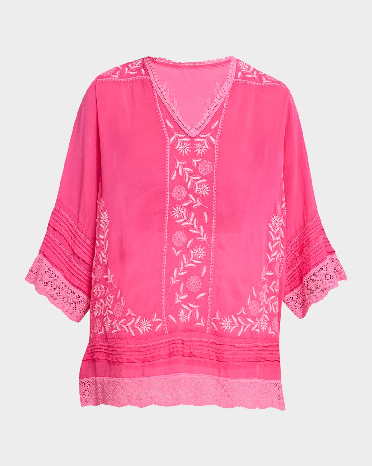 Johnny Was Zyanya Embroidered Lace-Trim Tunic