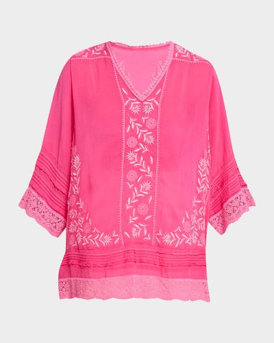 Johnny Was Zyanya Embroidered Lace-Trim Tunic