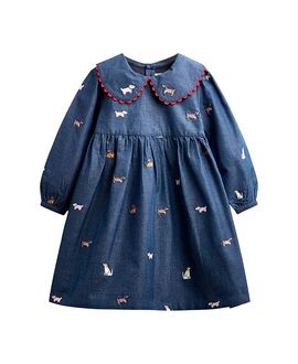 Jojo Maman Bebe JoJo Maman Bebe Girls' Long Sleeve Embroidered Chambray Dress